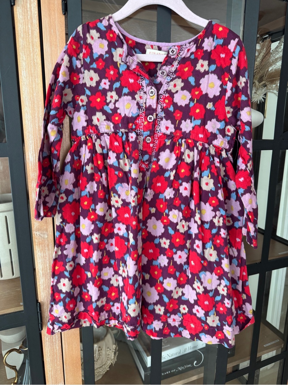 Pink Chicken floral dress embroidered ditsyprint long sleeve toddler girl cotton